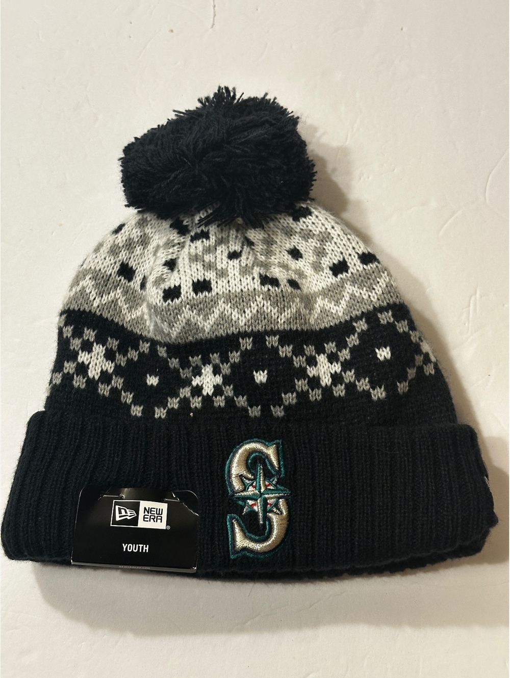 New Era Youth Seattle Mariners MLB Knit Pom Beanie Black